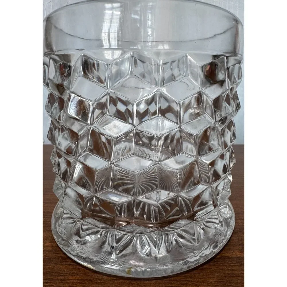 Vintage Fostoria American Glass Cookie Jar with Lid 2056 Diamond Cube Pattern